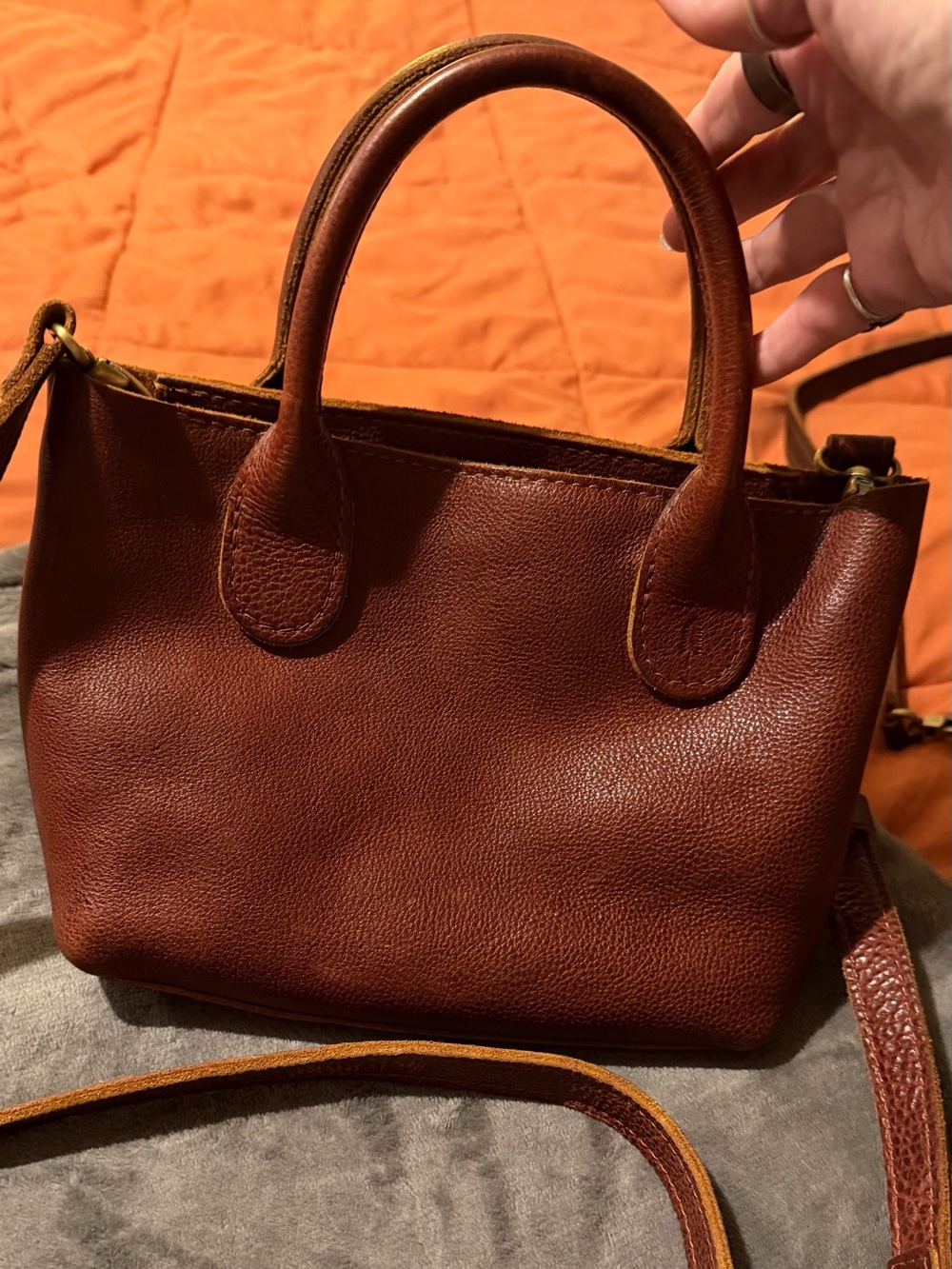 Portland Leather Brown Pebbled Leather Crossbody Small Raindrop